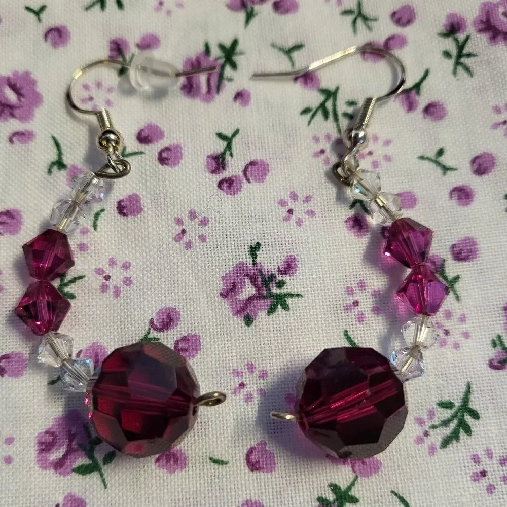 Red & White Swarovski Crystal Hook Earrings and Pendant